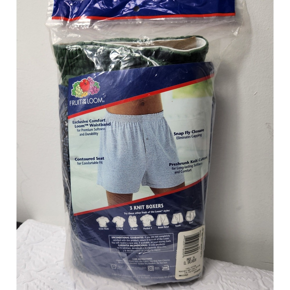 Fruit of the Loom 3 Knit Boxers Men 2XL Green Blue Print Big Men New 3P534X - Picture 3 of 5